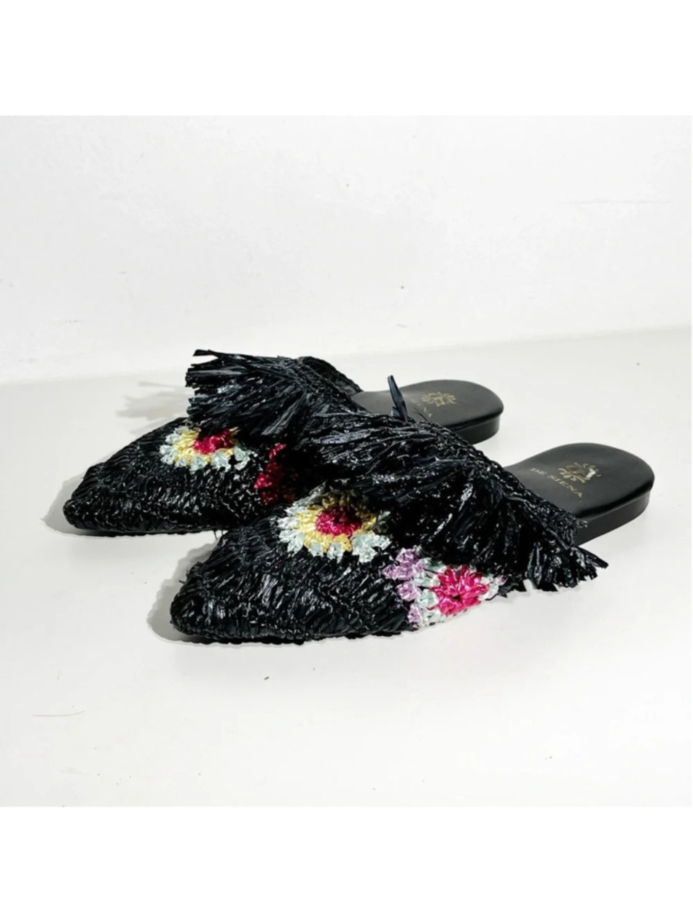 New DE SIENA woven-raffia fringed mules Size 37